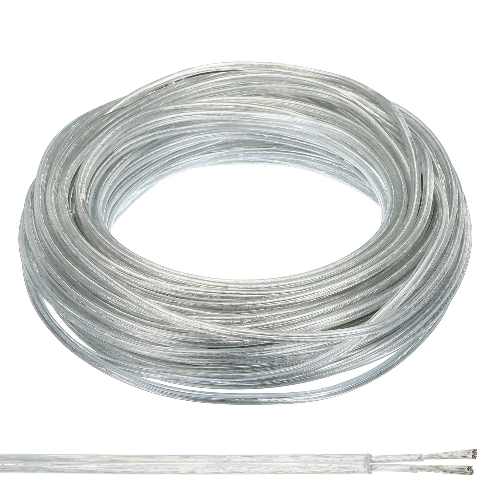 PATIKIL Cavo Coperto in PVC da 200 piedi, 18/2, 300V, Cavo per Lampada Rotonda SVT Isolato Resistente al Calore per Cavi Audio per Lampade LED, Trasparente, Certificato UL