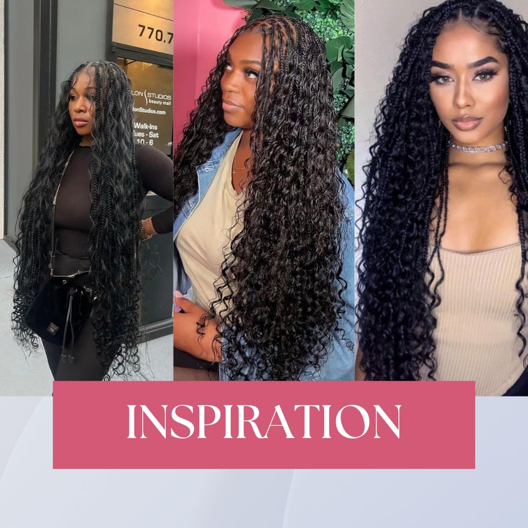 PIB Single Full Lace Braid Wig – Micro Boho Peruvian Deep Wave Box Braided Wig, Knotless Braided Wigs for Black Women, Curly Hair Wig (#1B30 Off Black and Brown, 24")