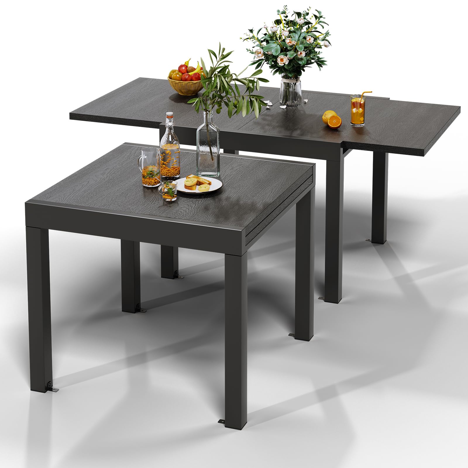 Devoko Mesa de Jardín Extensible en Aluminio - Resistente a la Intemperie 80-160x80x75 cm, Protección UV y Fácil de Limpiar, Comedor Exterior para 4-6 Comensales Terraza/Jardín,Gris Oscuro