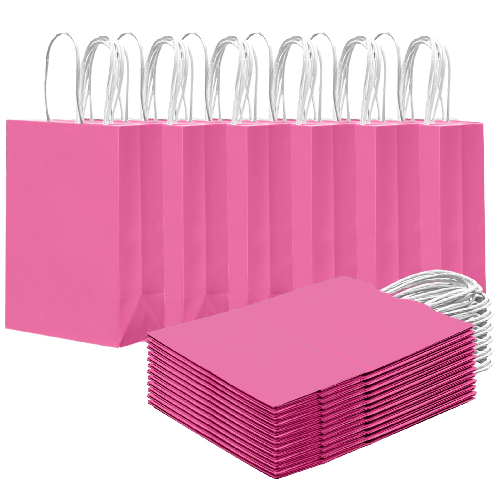 Gcardist 24PCS Small Gift Bag with Handles Bulk 8.3"x6"x3" Gift Bags Pink Bags Multiple Uses (15x8x21cm,Small Size)