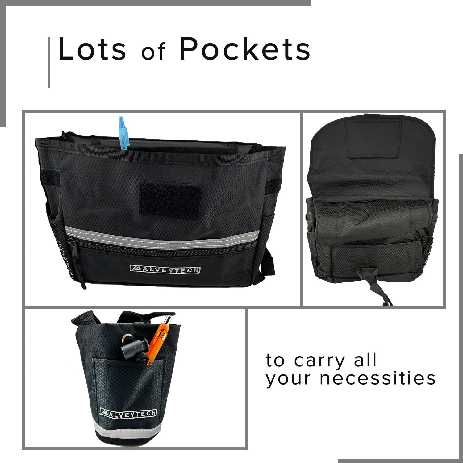 AlveyTech Saddle Bag & Cup Holder Combination for Mobility Scooters, Power Chairs, & Wheelchairs (Black/Black)