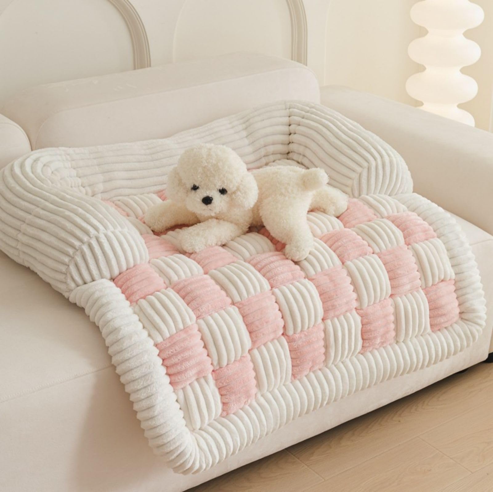 KPFTD Funny Calming Dog Sofa Bed Mat,Fluffy Fuzzy Calming Dog Bed Sofa Protector Pet Mat,Couch Cover Funny Fuzzy,Funny Fuzzy Pet Couch Covers For Sofa (90 * 90 cm(35.4 * 35.4 IN),Pink)