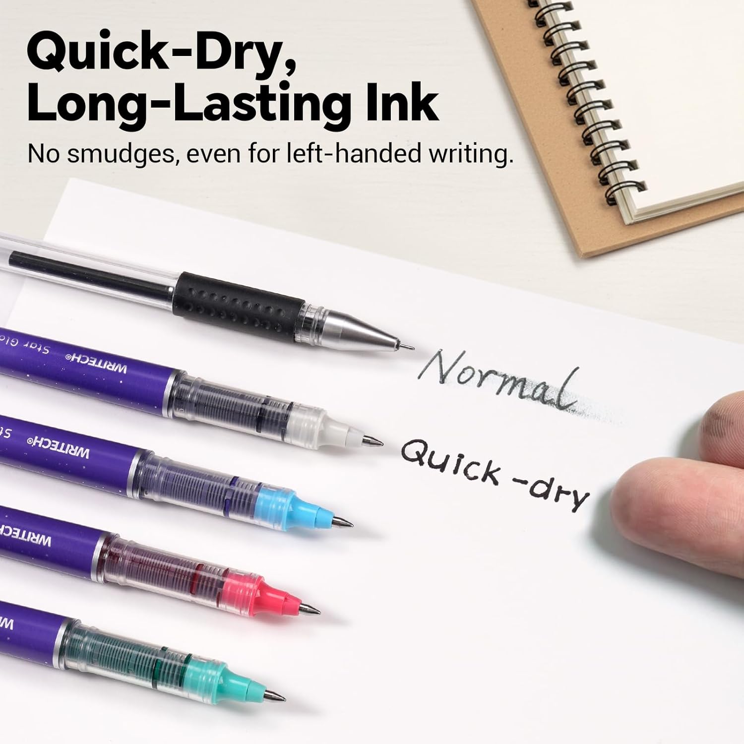 WRITECH Liquid Ink Rollerball Pens: 8ct Assorted Colors Fine Point Tip 0.7mm Roller Ball Rolling Pen for Smooth Writing Coloring Drawing Journaling No Bleed & Smear &Smudge Multi Colored - Image 4