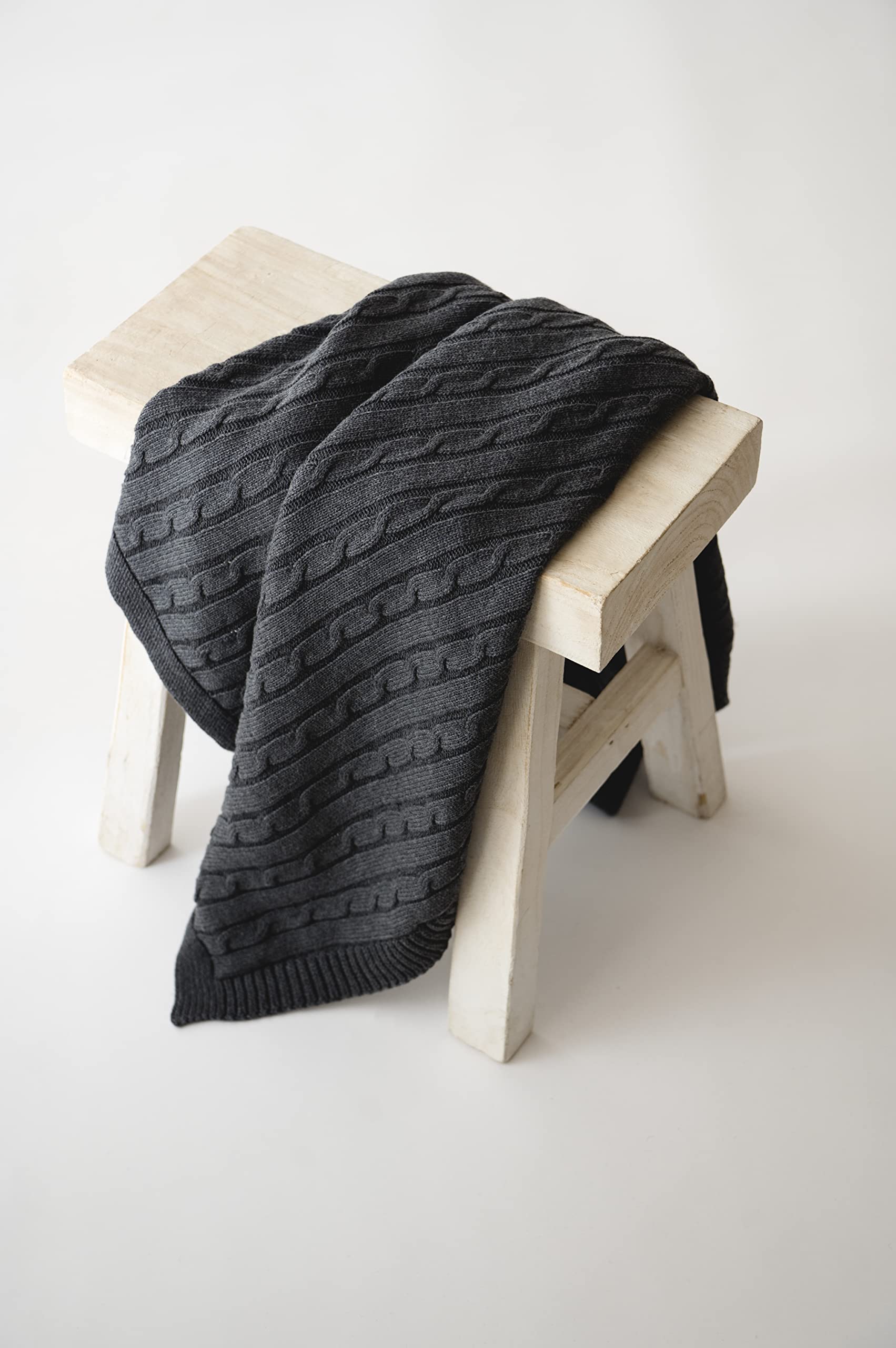 Kaiser 6521824 Cable Knitt – kocyk niemowlęcy z dzianiny, 100% bawełna ekologiczna (KBA), oddychający kocyk niemowlęcy, dla noworodka na lato, do wózka dziecięcego, kolor ciemnoszary