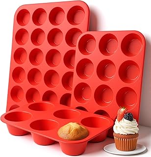 3 Pcs Silicone Muffin Pan Set, 6/12/24 Cups Silicone Muffin Pans for Bak...