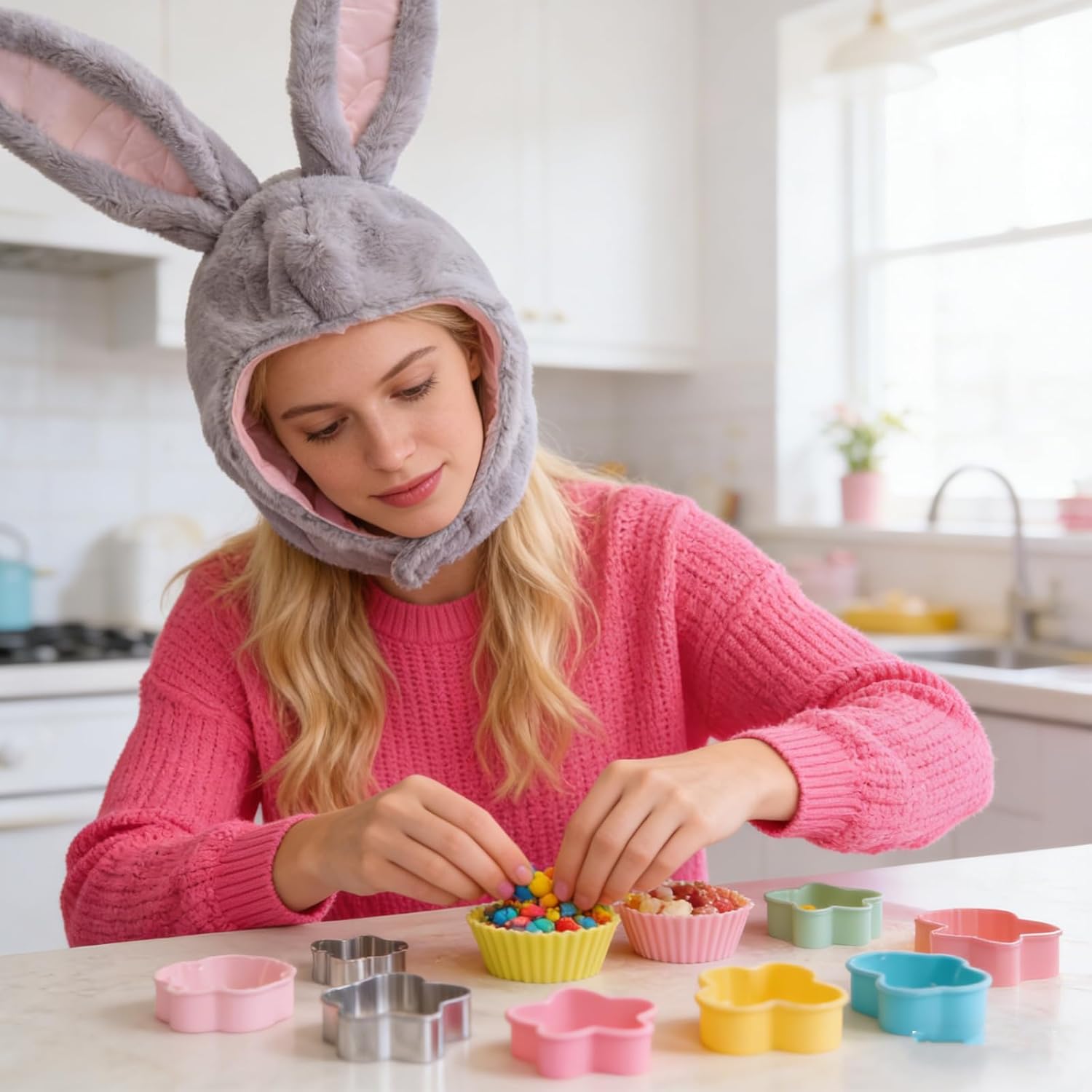 Rabbit Ears Cap, Rabbit Ears Hat Plush Rabbit Ears Headgear Rabbit Hat Accessories for Carnival, Easter & Cosplay Easter Bunny Costume Gift for Women, Girls, One Size, Grey