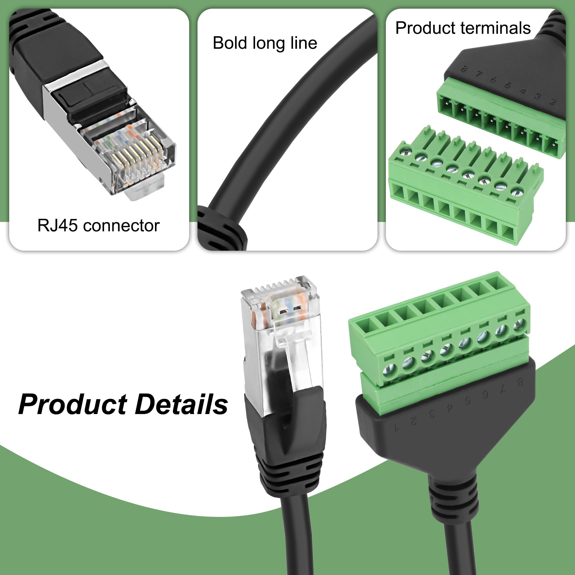 XMSJSIY Adapter RJ45 do terminala 8-pinowego, przedłużacz Ethernet, złącze sieciowe 8P8C męskie bez lutowania do zerwania płyty