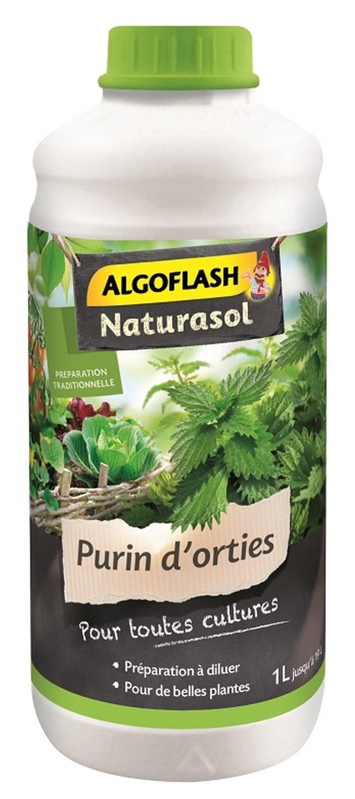 ALGOFLASH NATURASOL Purin d'orties liquide, Jusqu'à 20 L, Bouchon doseur inclus, 1L, ALPURIN, Vert