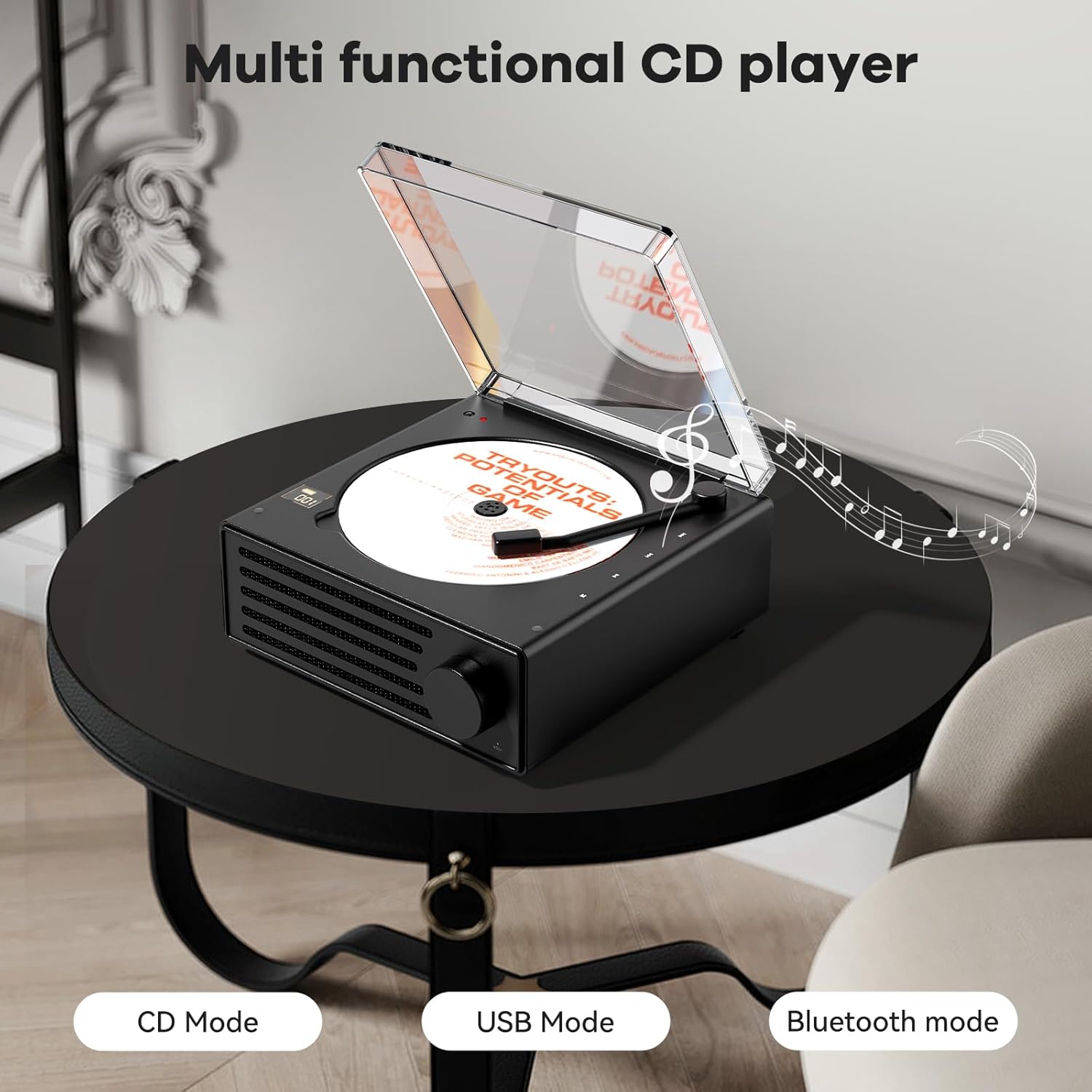 CD Player Portable Bluetooth Desktop CD Player for Home & Outdoor Built-in HiFi Speakers and 4000mAh Rechargeable Battery Display Boombox USB Type-C C50