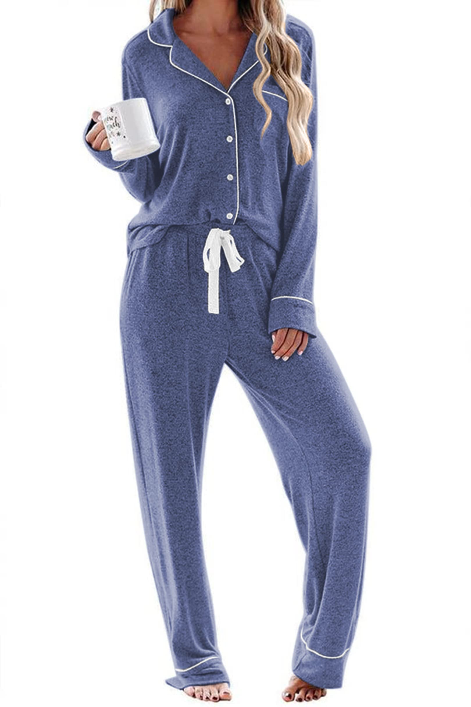 ELESOL Womens Pajamas 2 Piece Lounge Sets Button Down Matching Sleepwear Soft Long Sleeve Loungewear