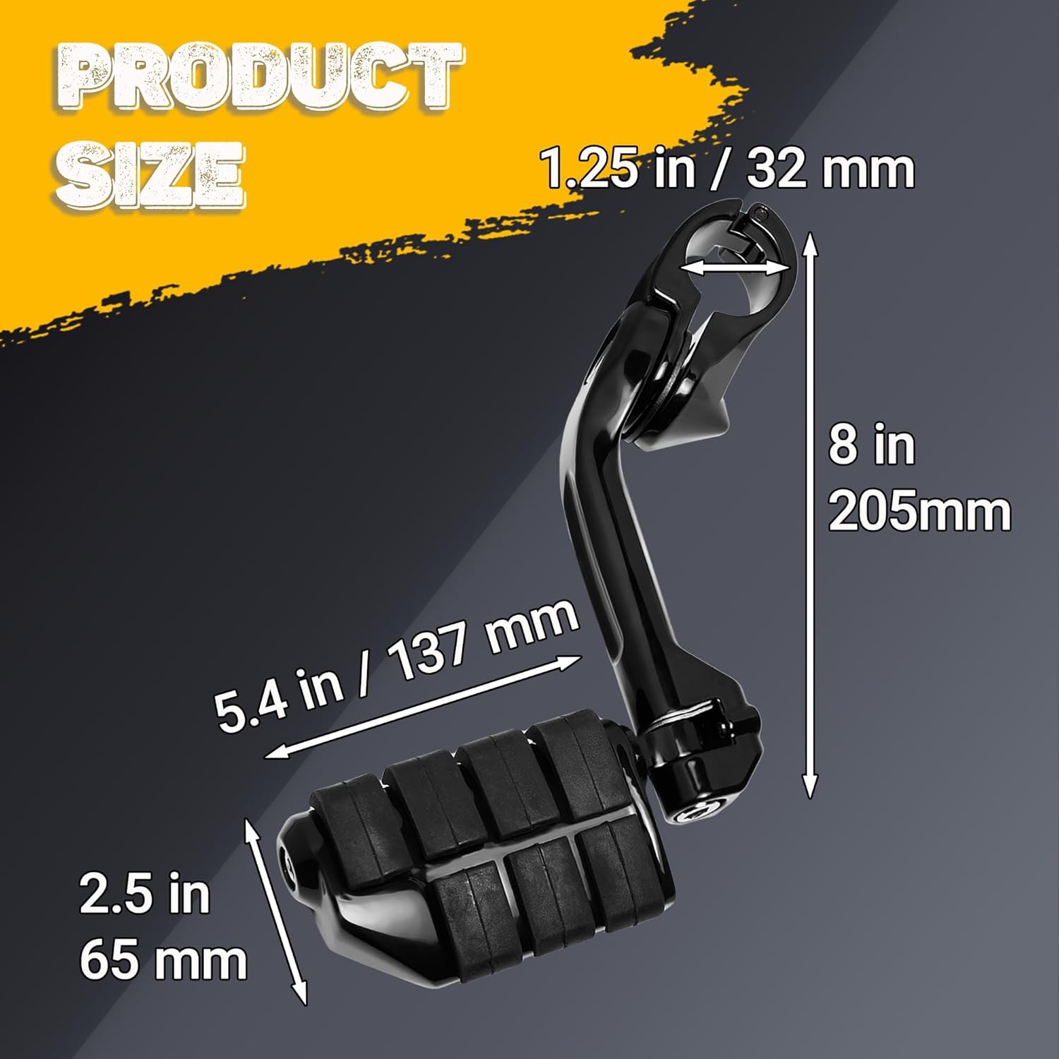 1.25'' (32mm) Highway Footpegs Fits 1-1/4" Engine Guard, Adjustable Long Angled Highway Pegs for Harley Touring Street Glide Electra Glide Road King Softail CVO Dyna Sportster (Black C04)