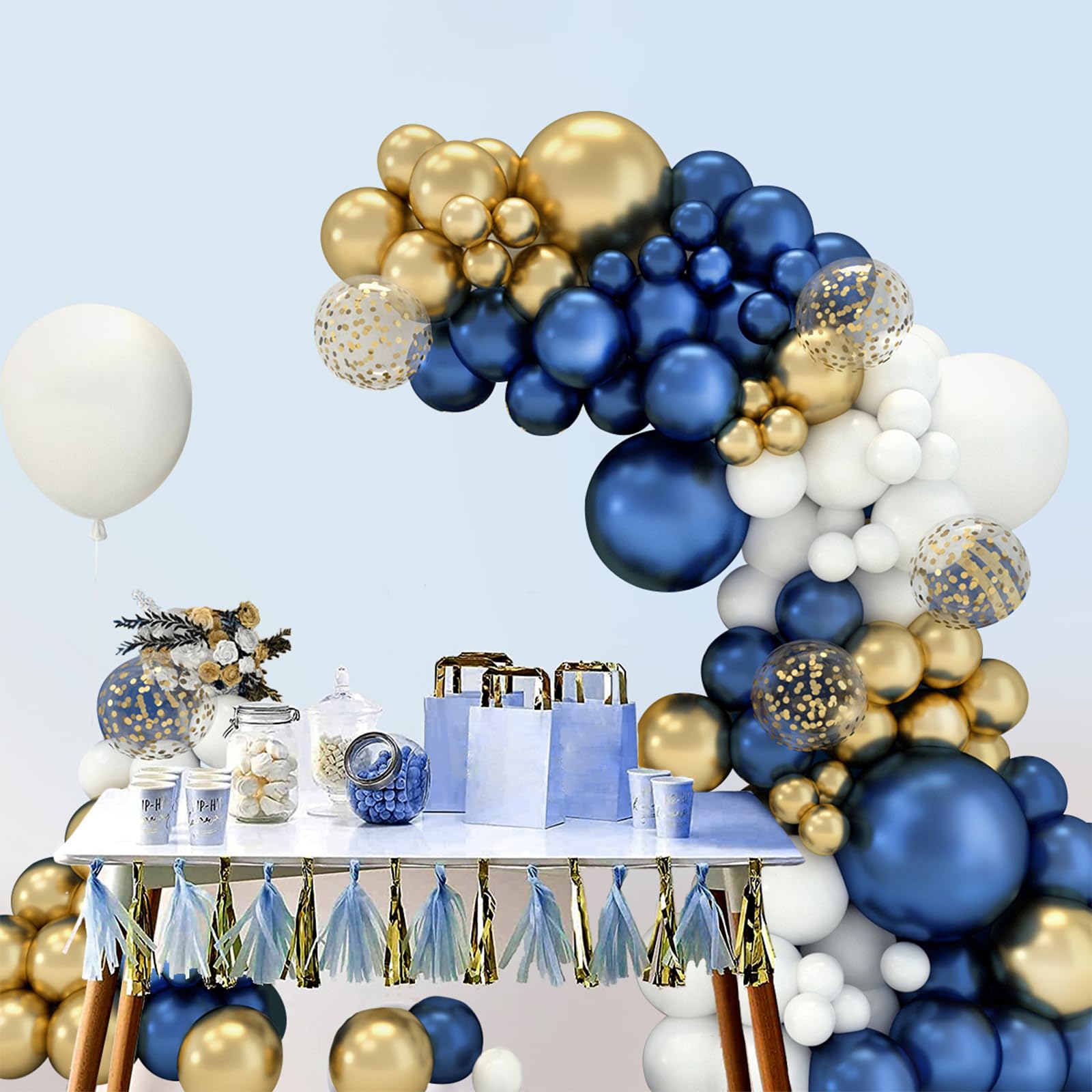 Kit Arco Globos Azules y Dorados,102Pcs Azules Globos De Cumpleaños Con Globos Oro Metálico Blancos Azul Marino,18 12 10 5 Pulgadas Balloon Para Decoración Cumpleaños Baby Shower Bautizo