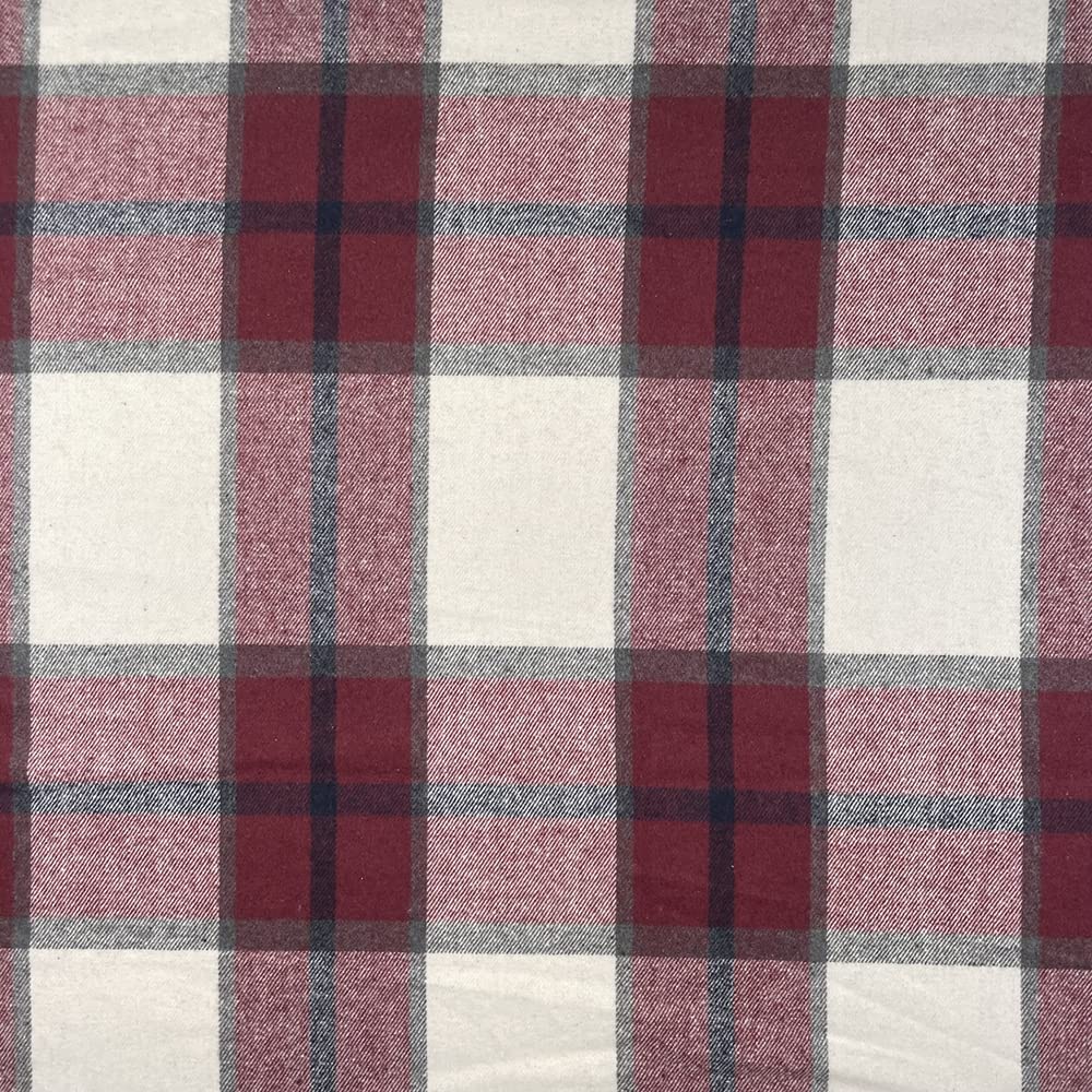 Glamour Secrets Red & White Fabric Faux Wool Soft Curtain Cushion Material - Red Wine & White Brushed Tartan Check