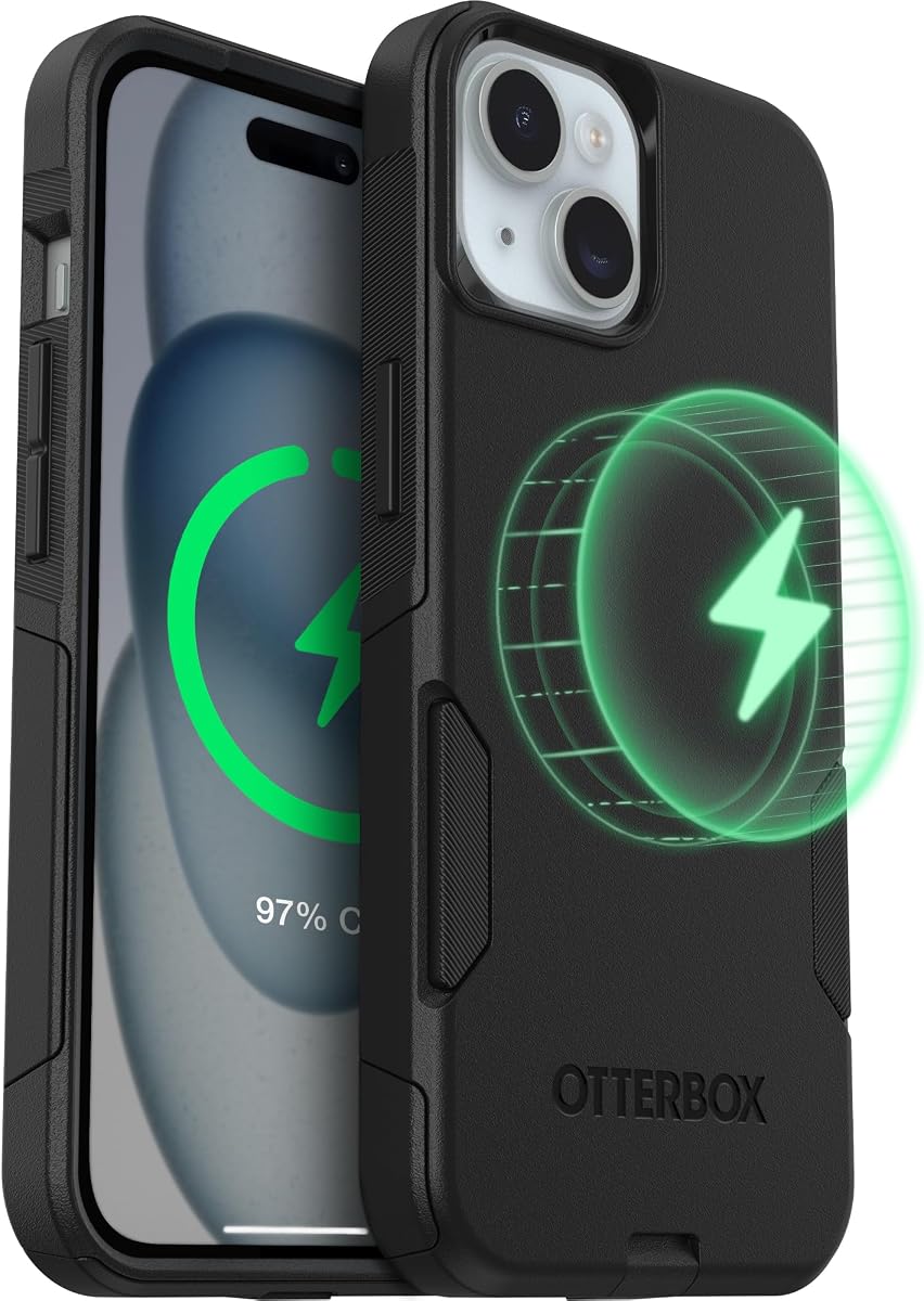 iPhone 15 Plus/14 Plus Commuter Series MagSafe Case - Black | 3X MIL Drop Protection - Dual-Layer Shockproof Design - Pocket-Friendly - Raised Edges - Port Covers - Non-Retail Packaging