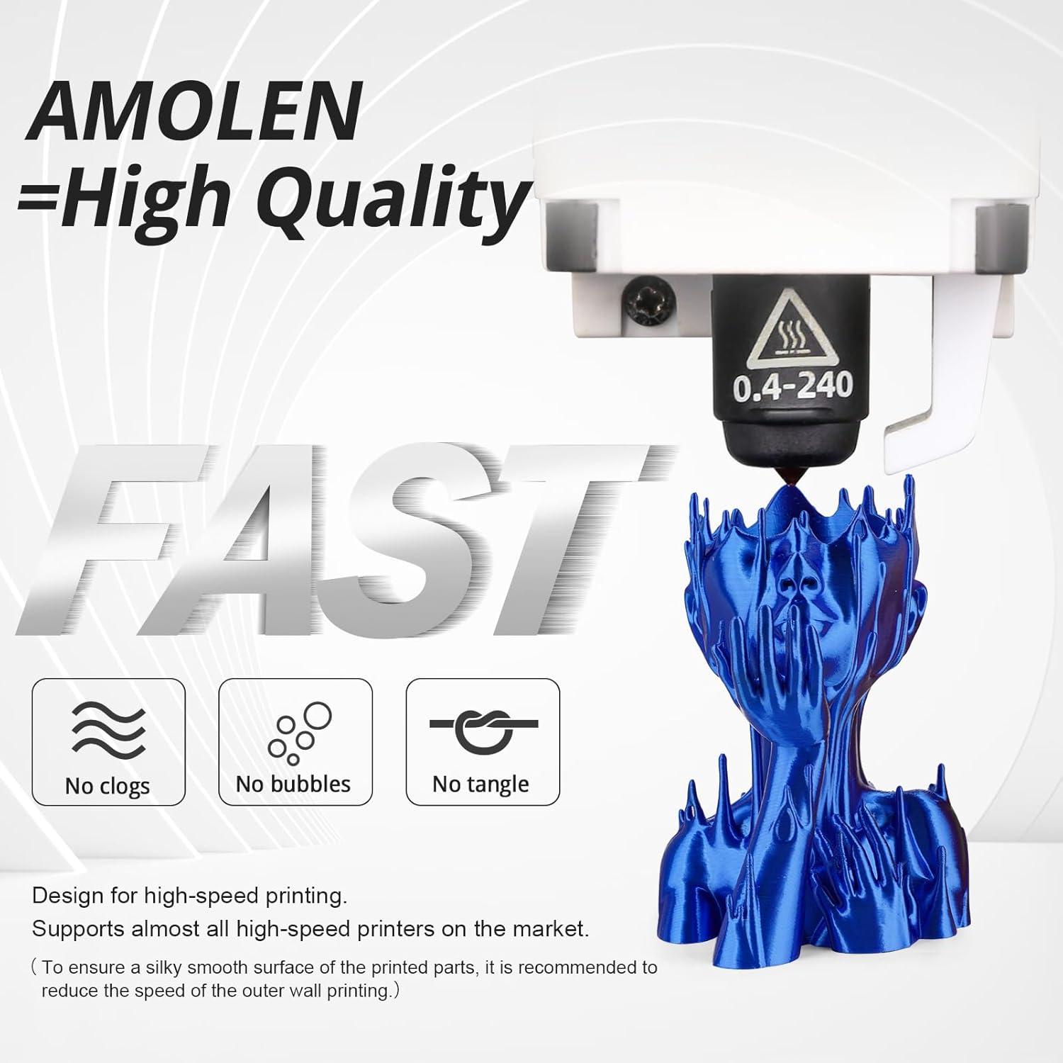 AMOLEN Silk 3D Printer Filament Bundle, PLA Filament 1.75mm Pack, Shiny 3D Printing Filament for Most FDM 3D Printer, Black, Purple, Silver Grey, Sapphire Blue