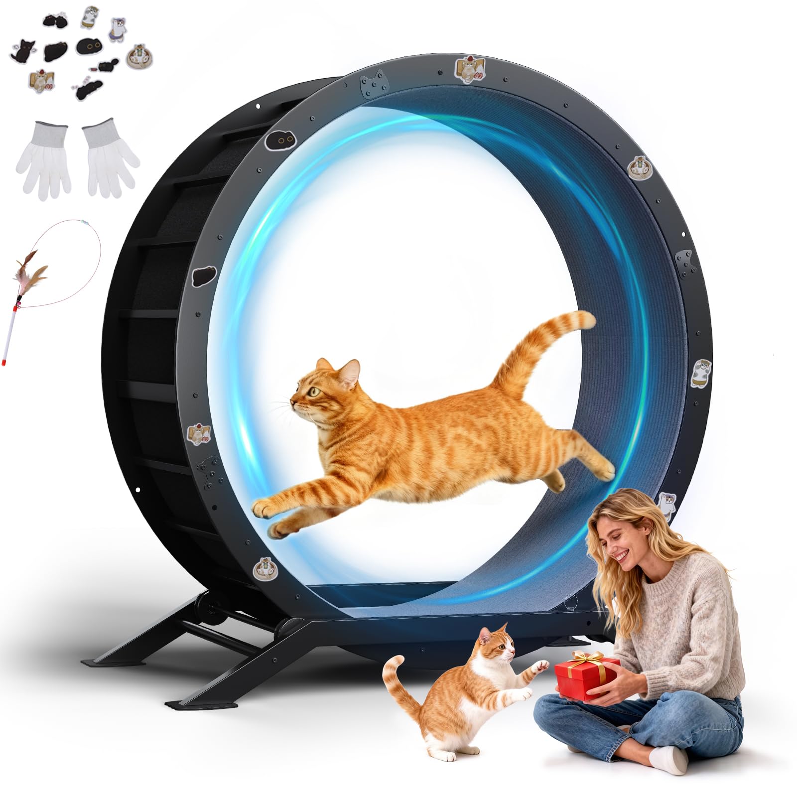 GTPLAYER Roue pour Chat XL 100 cm Ultra-silencieuse Métal Noir avec Tapis Amovible