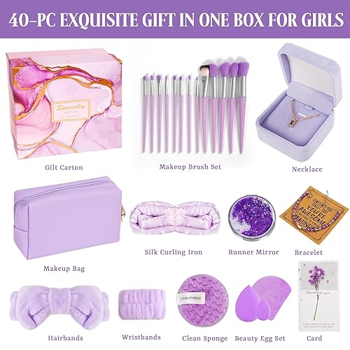 Miniatura 2 de Juego de 40 piezas de regalo de moda para niñas adolescentes, juego de brochas de maquillaje + esponjas de mezcla + juego de rizadores de seda sin