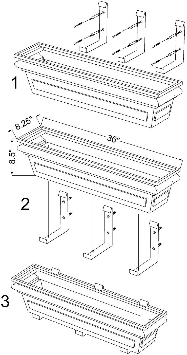 H Potter 36” Copper Finish Window Box Planter with Brackets, Stainless Steel Metal Outdoor Flower Box for Windows, Deck & Balcony, Flat Back Design