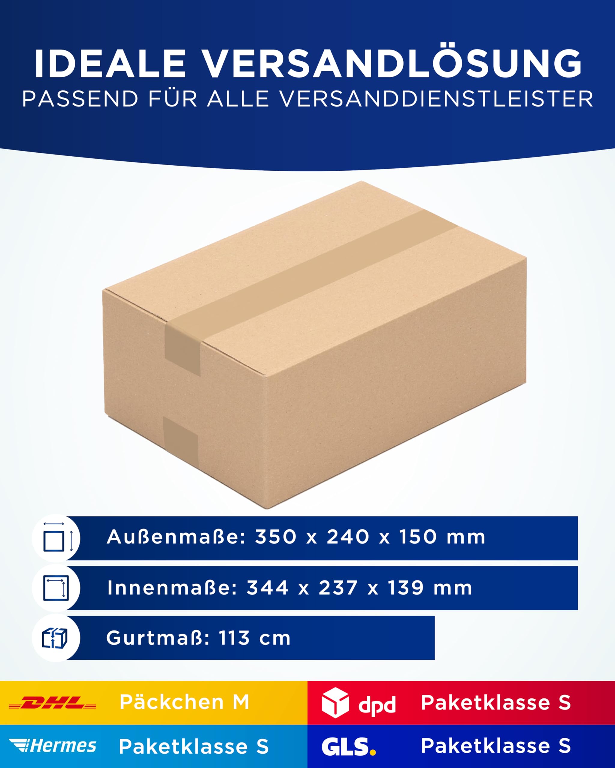 KK Verpackungen Versandkartons 350 x 240 x 150 mm Braun 1-wellig (Innenmaß 344 x 237 x 139 mm) | 150 Stück, Faltkartons Kartons für Versand als DHL Päckchen M DPD Hermes GLS Paketklasse S (KK25)