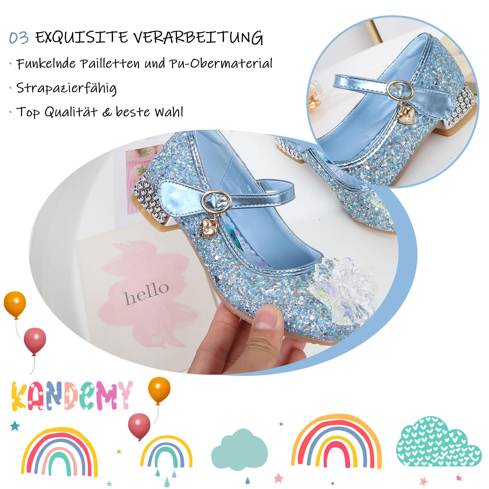 Prinzessin Kristall Schuhe Mädchen Glitzer Kinder Stöckelschuhe mit Pailletten Absatz für Partys Hochzeiten Geburtstag
