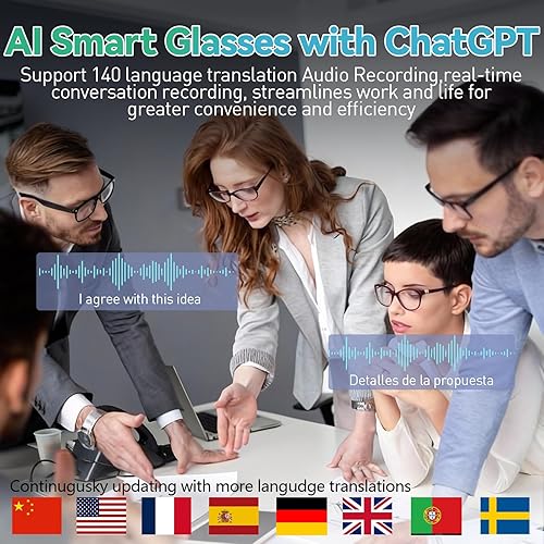 Miniatura 3 de Lentes inteligentes AI con cámara, 8MP HD Bluetooth gafas con reducción de ruido ENC, lentes reemplazables, control de voz, reproducción de música,