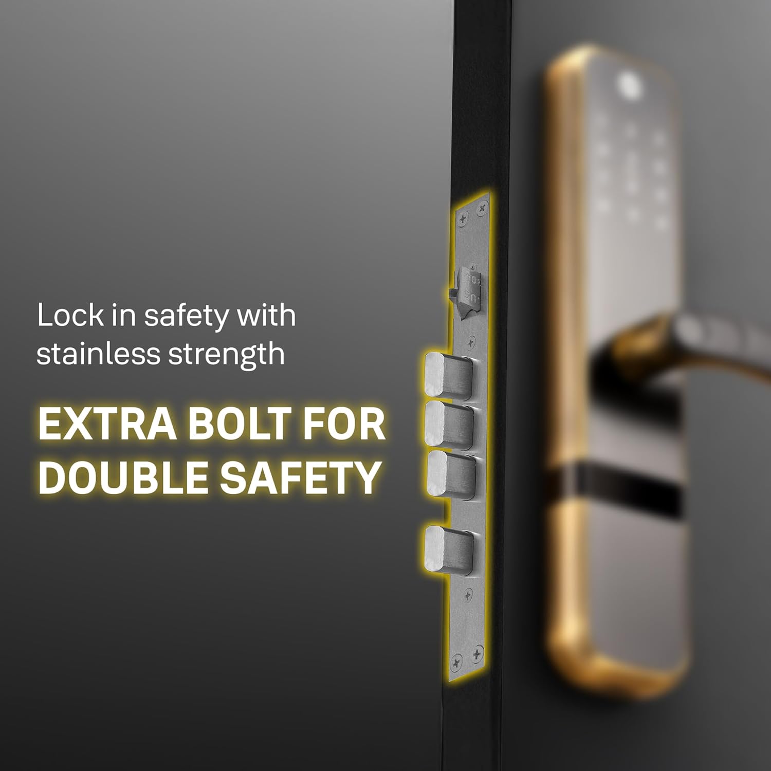lateral view of Yale Zuri Smart Door Lock on a wooden door, showing door thickness compatibility.