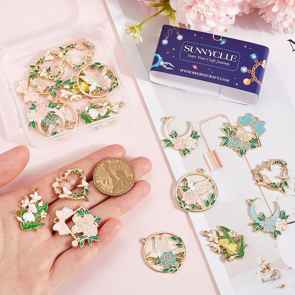SUNNYCLUE 1 Box 20Pcs 10 Styles Metal Floral Charms Gold Flower Charms Bulk Alloy Enamel Butterfly Rabbit Bird Flowers Charms for Jewellery Making Charms Supplies DIY Crafting Necklace Bracelet - Image 4