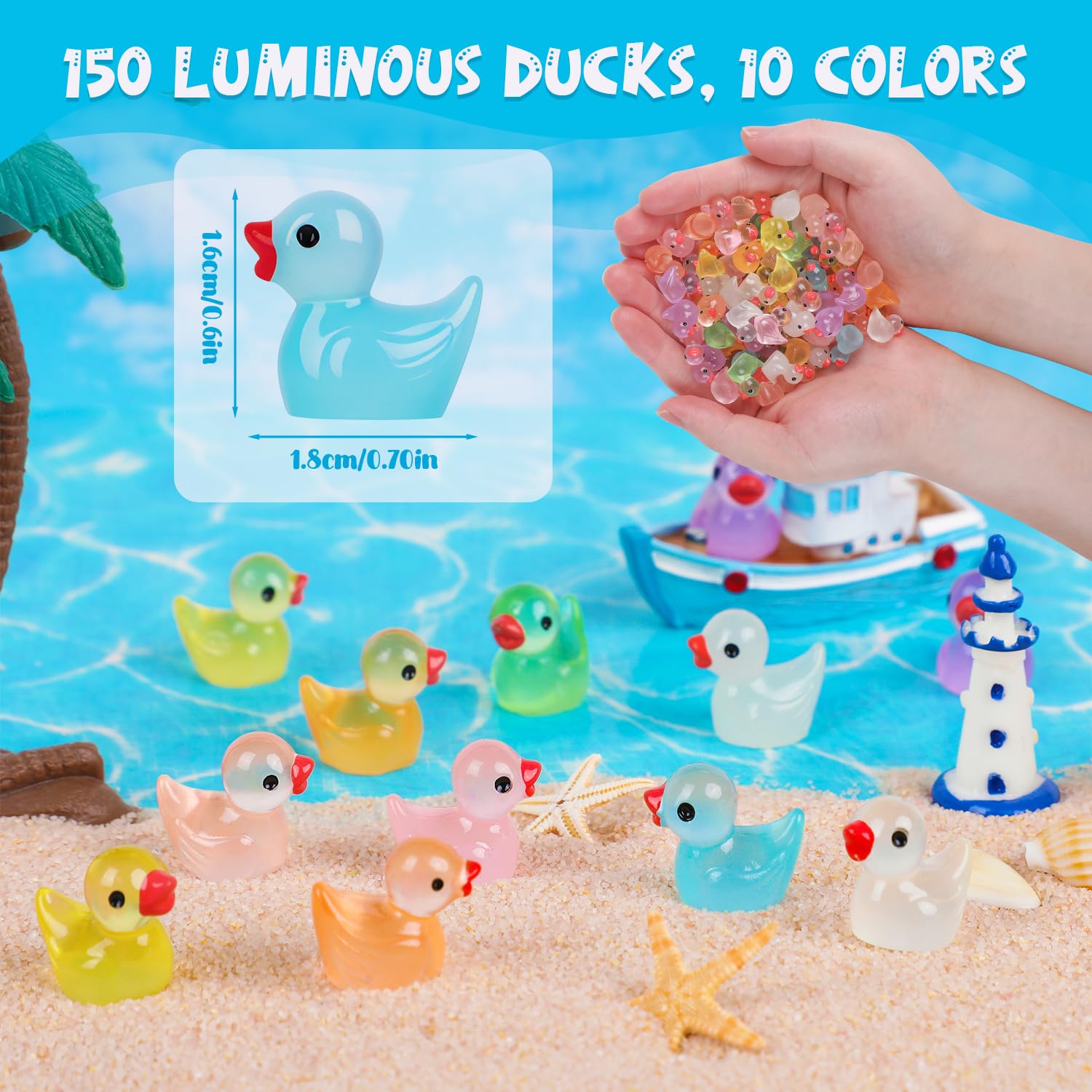KIPEREE Mini Glow in The Dark Ducks, 150 Pcs Resin Ducks in 10 Colors - Image 2