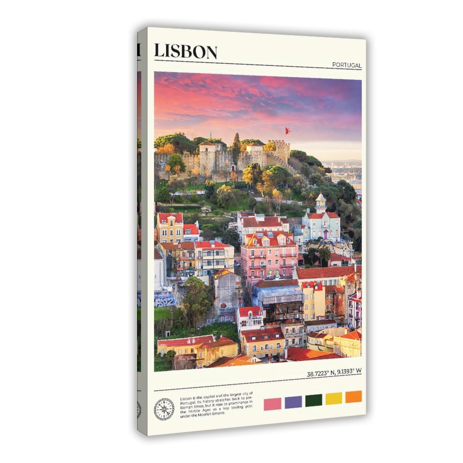 QNVJQKDSI Lisbon Travel Vintage Canvas Poster Bedroom Decor Landscape Office Room Decor Gift 20" L X 30" W