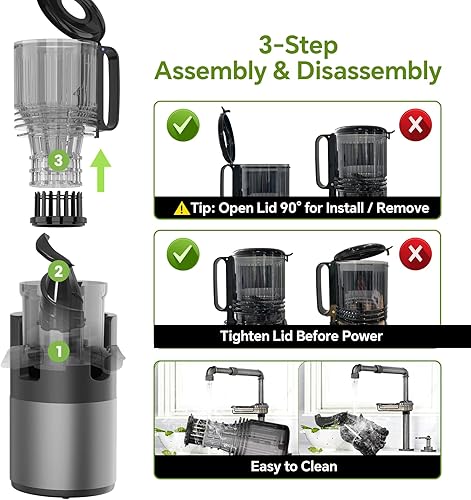 Miniatura 3 de Exprimidor de prensa en frío, alta retención de nutrientes, 99% de rendimiento de jugo, canal de alimentación de 5.3 pulgadas de ancho para frutas y