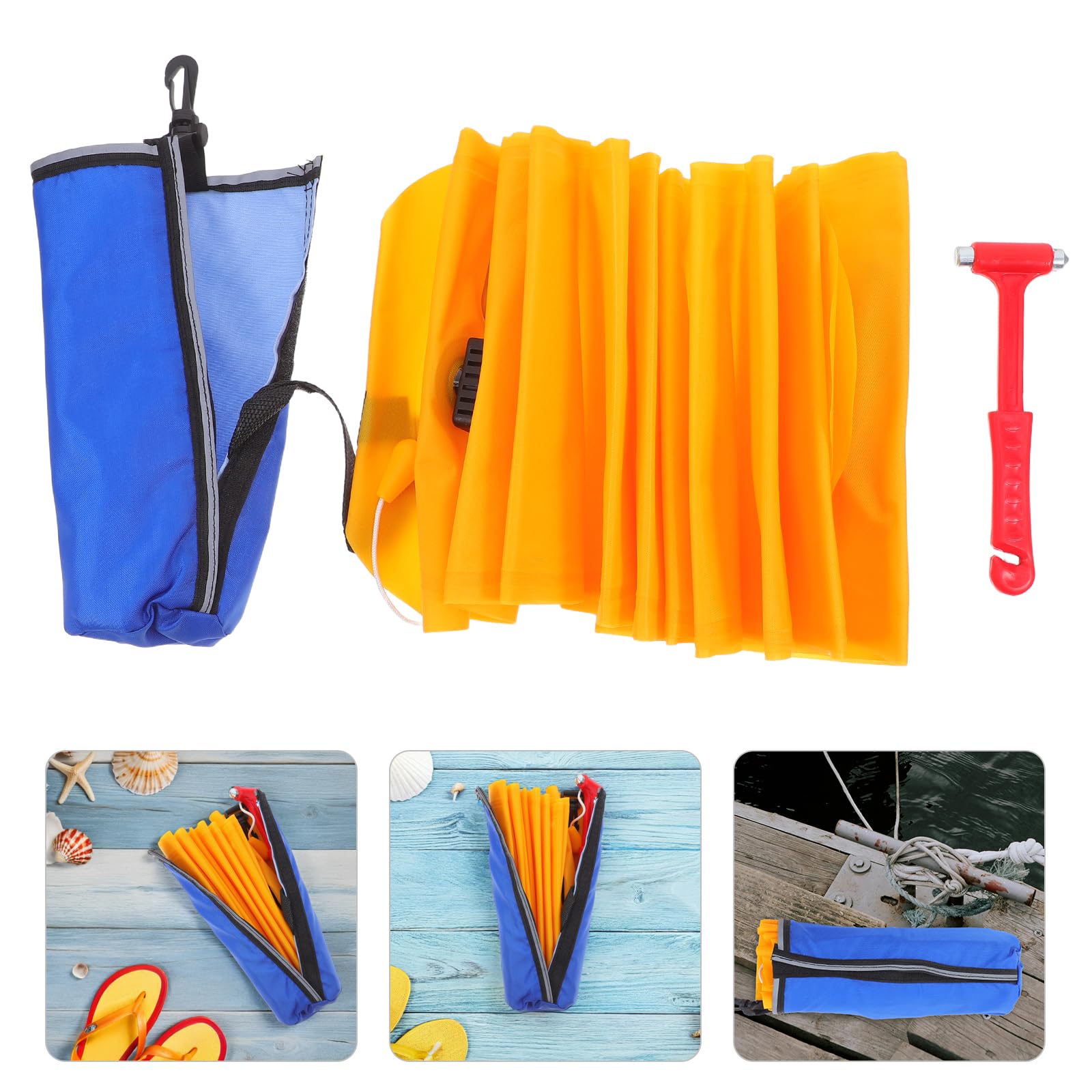 Supvox 3 Stück Manueller Aufblasbarer Rettungsring Blau, Wasser-Rettungsboje mit Wurfseil und Notfallhammer (Zufällige Farbe), Tragbare Sicherheitsboje für Pools und Wassersport
