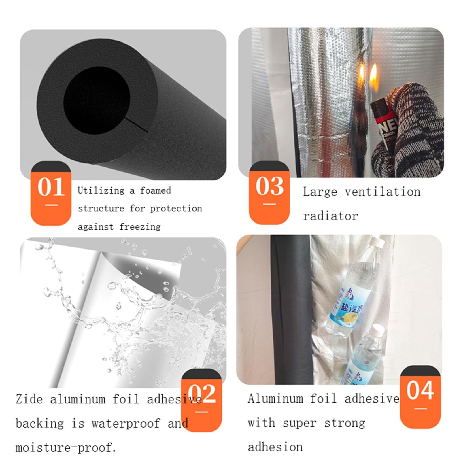 Tubería aislada de caucho y plástico con papel de aluminio, aislamiento anticongelante y aislante for tuberías de agua caliente, material ignífugo