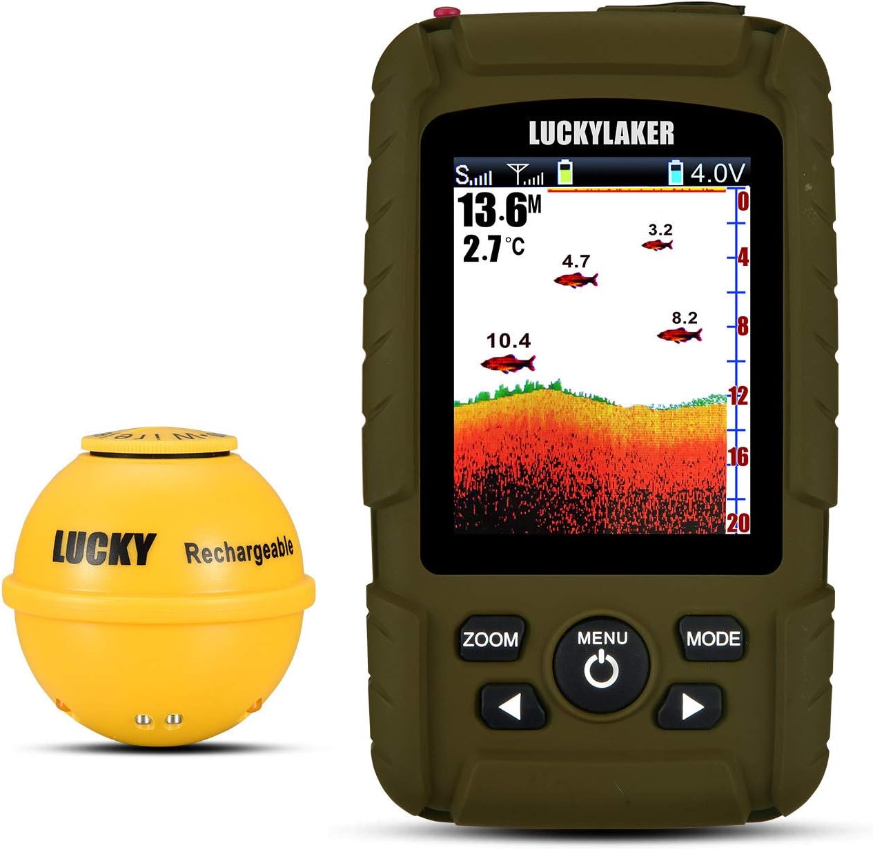 Portable Sonar Fish Finder Boat Depth Fishing Fish Finders Waterproof Handheld Wireless Fishing Finder Kayak Transducer Depth Finders for Ice Fishing Sea