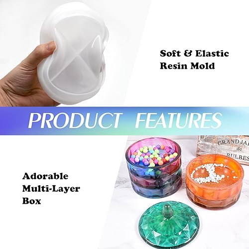 Miniatura 5 de Molde de resina de almacenamiento multicapa de silicona con tapa para fundición de resina epoxi para almacenamiento de joyas llavero brochas de