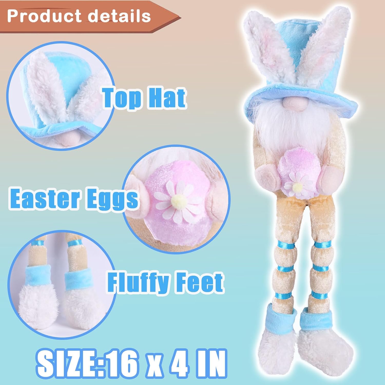 unanscre Easter Gnomes Plush Decorations - 3PCS Long Dangle Leg Bunny Gnomes Handmade Hold Egg Lily Flower Carrot, Rabbit Elf Dolls for Easter Day Home Table Ornament, Tiered Tray Decor