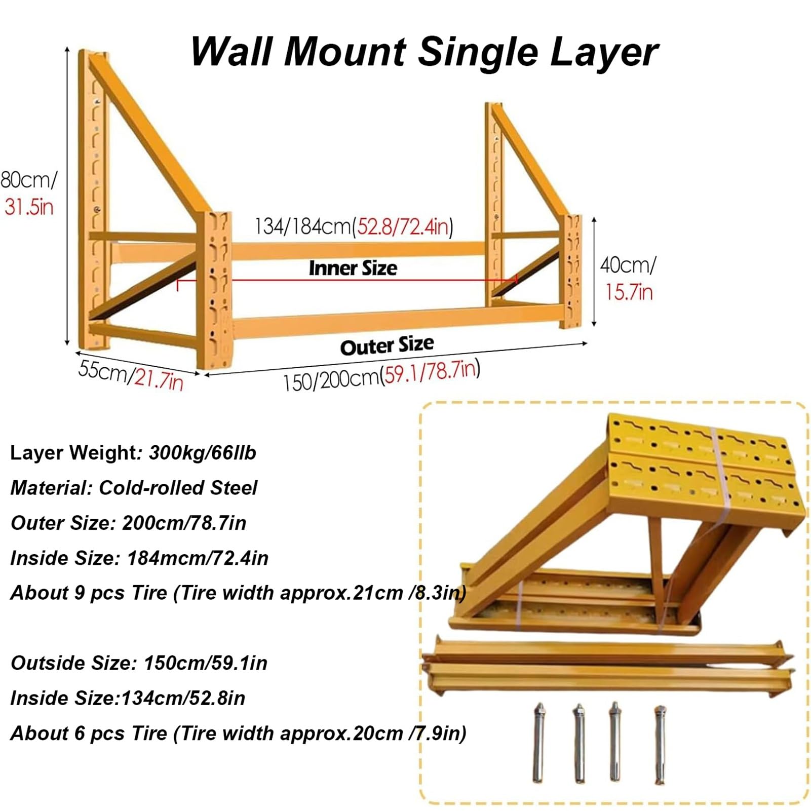 Adjustable Wall Mount Folding Tire Storage, Garage Rack Tire Stand, Car Rims Tyre Rack Multi-Tire Display Storage Holder, Heavy Duty Tyre Holder Display for Workshop Auto Repair Shop(150x55x80cm(59.1x