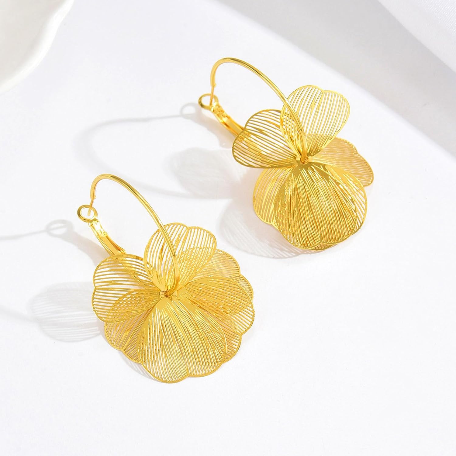 Gold Flower Earrings for Women, Boho Gold Flower Hoop Petal Earrings Statement Jewelry Accessories - Image 7
