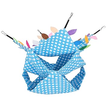 Triple Bunkbed Cage, Soft Multifunctional Small Animal Hammock Comfortable Bird Hammock House for Playing for Hiding(Sky Blue Dotted Three-Layer Hammock (with Leaves))