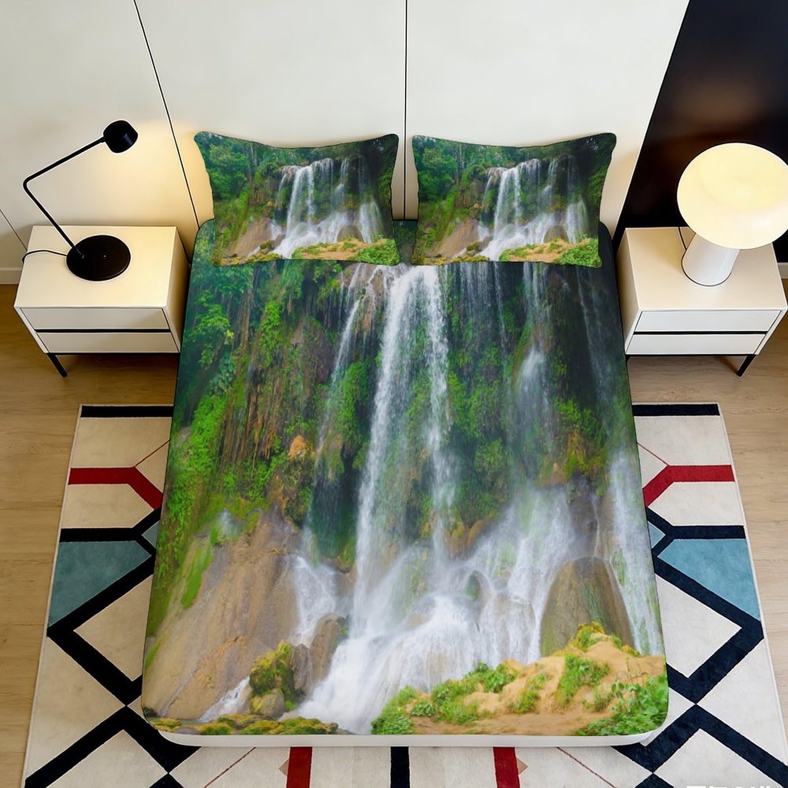 Jqzkxnhpbr Style-5 3D Printed Waterfall Forest Fitted Sheet Microfiber Soft Breathable Nature Landscape Bed Cover For Bedroom Guest Room Decor 90X200x25cm
