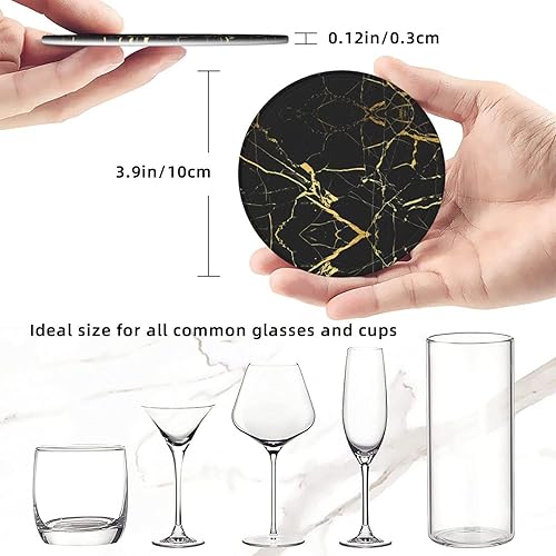 Miniatura 8 de Drink Coasters Set of 6, Black Gold Marble Printed PU Leather Round Coaster with Holder for Outdoor, Office, Bar, Funny Heat-Resistant Home Desk
