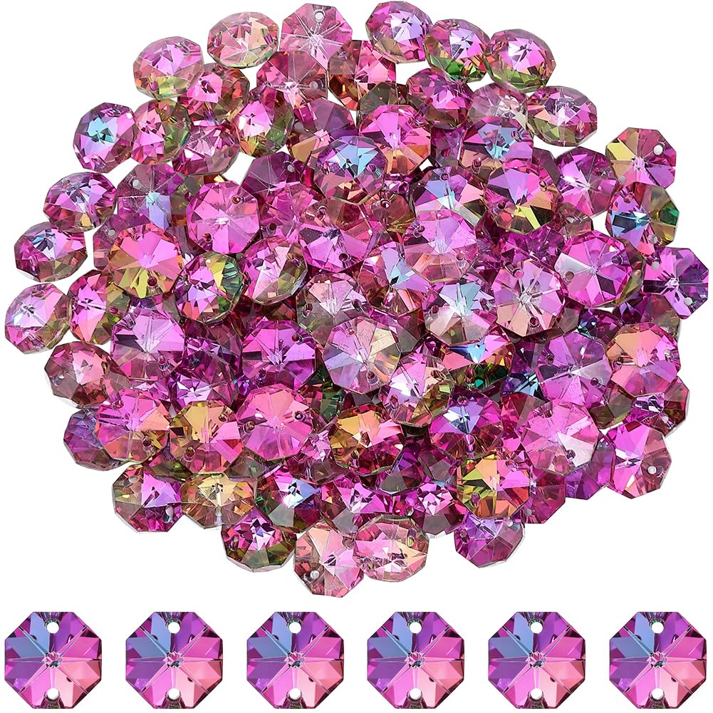 SOFPLATE 120Pcs 14mm Octagonal Crystal Beads Glass Octagon Beads 2 Holes