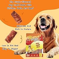 Vista 8 de Jungle Calling Golosinas para perros de triple sabor, hechas con carne de pollo y pato real, aperitivos para perros sin cuero crudo, saludables