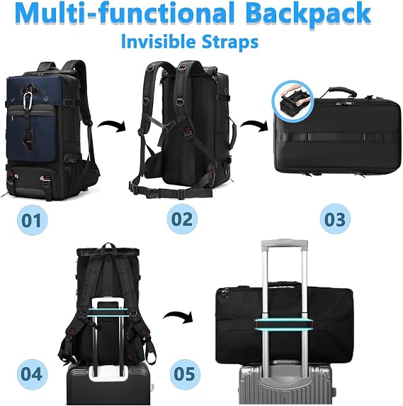 Travel Backpack Large Capacity Shoulder Bag for Outdoor Activities 60L Expandable Flight Backpack Men's Women's Hiking Waterproof Sturdy Oxford Cloth Backpacks Blue