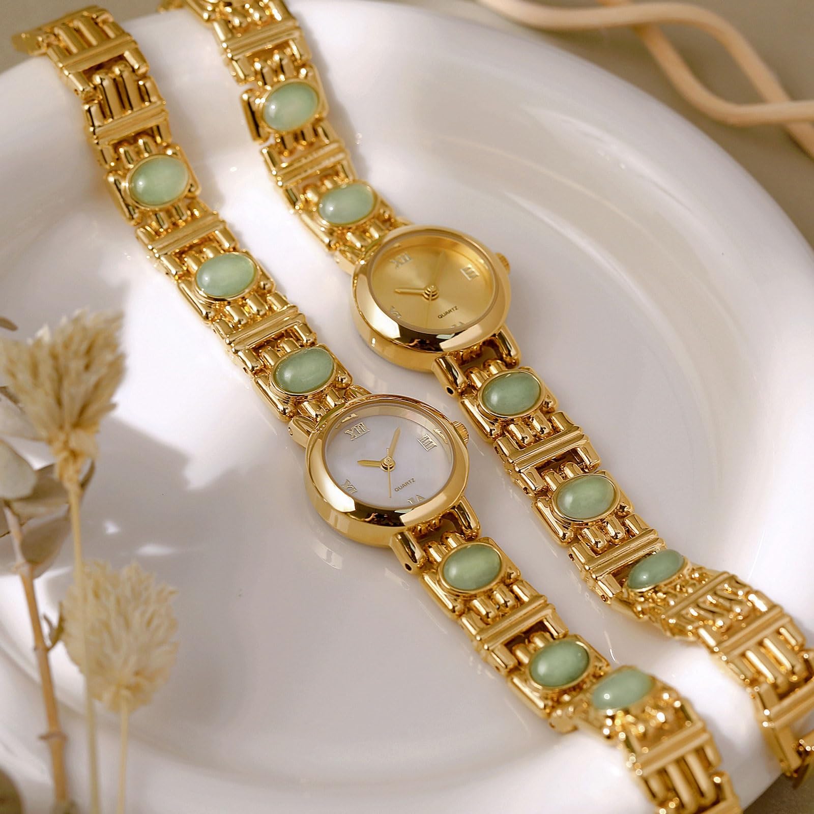 Orologio da polso vintage, impermeabile, con avventurina naturale, rotondo, al quarzo, adatto per fidanzata e moglie
