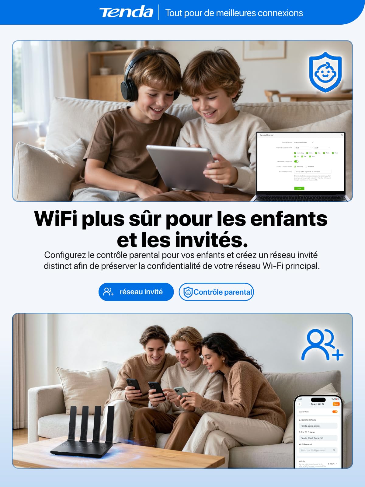 Tenda Routeur 4G avec Carte SIM Box 4G N300 Mobile LTE Cat4 4G03 Pro V2.0 | 4 Antennes Repliables, Alimentation USB-C, LAN/WAN, Plug&Play, 32 Appareils, Portable pour Maison, Camping-car, Voyage