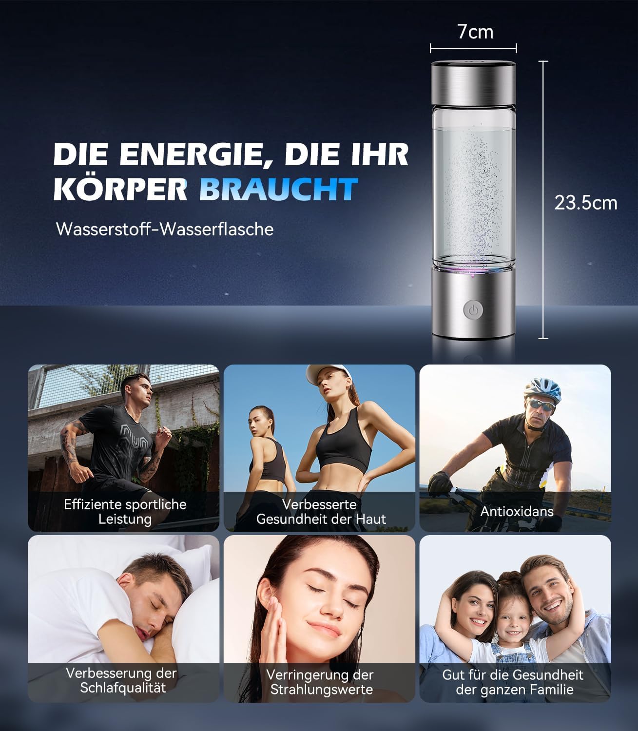 2 In 1 Neuer Wasserstoff-Wasserflasche【SGS-zertifiziert - 5000PPB】【Neu SPE PEM-Technologie】Doppelte Wasserstoffkonzentration, Wasseraufbereitung in 3 Minuten, 450ml Silver
