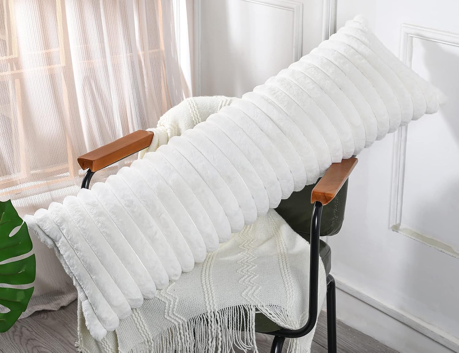 PANOD Faux Fur Extra Long Body Pillow Cover 12x40,Long Plush Cat Pillow for Bed,Decorative Long Boho Lumbar Pillow Covers Pillow Case Cushion Case for Sofa Couch Farmhouse Livingroom,White