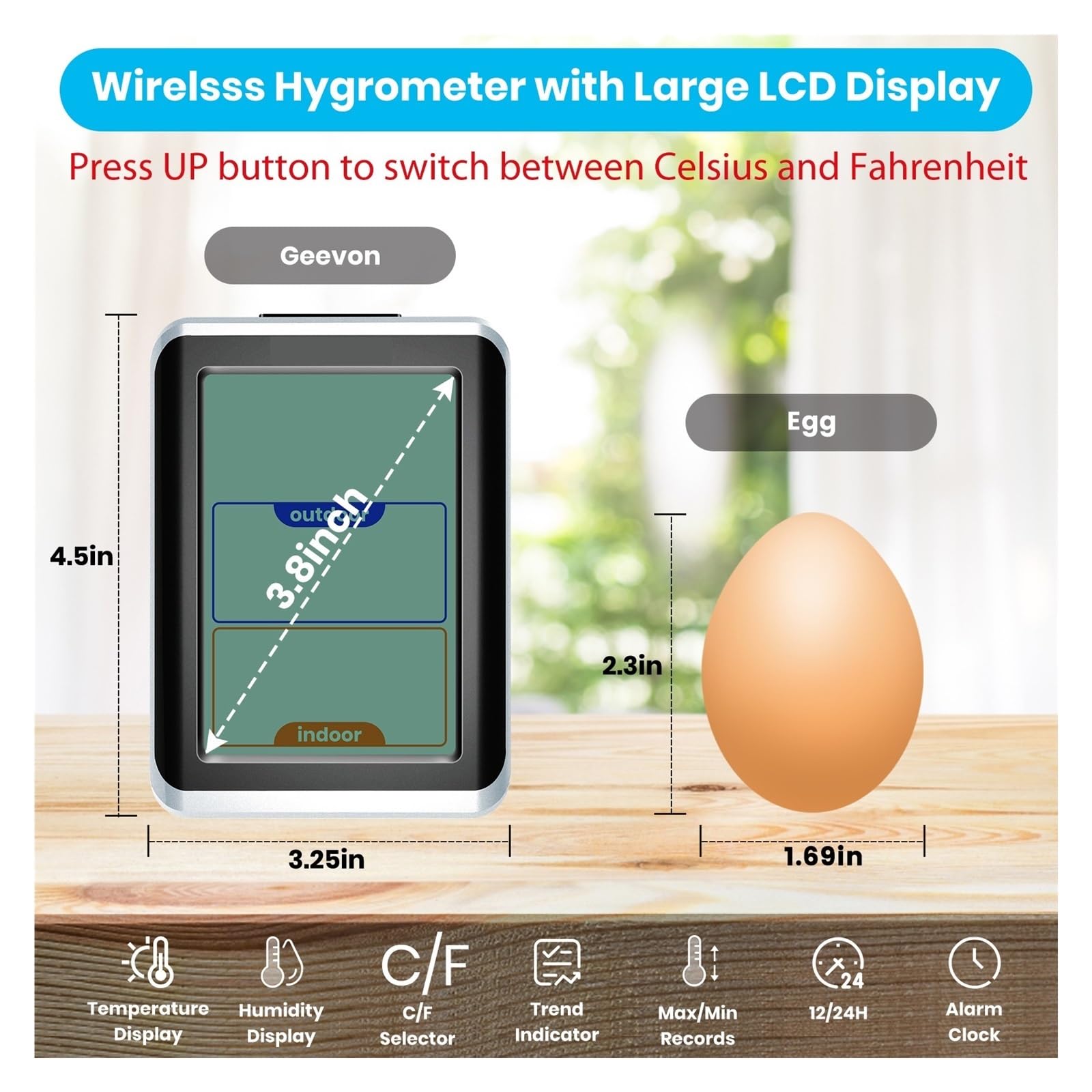 Termómetro For Interiores Y Exteriores, Higrómetro Digital Inalámbrico, Medidor De Temperatura Con Tiempo, Rango 200 Pies/60 M, Humedad Preciso Rápido Monitorización Tiempo Real(8688-3)