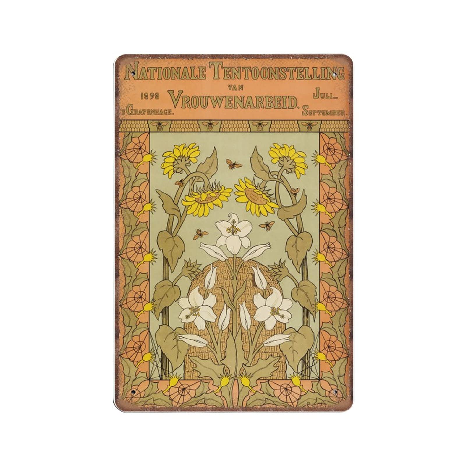 rayprint Bee Tin Signs, Flower Botanical Prints Funny Vintage Metal Sign Plaqu Poster Wall Art Pub Bar Kitchen Garden Bathroom Home Decor, 20x30 cm