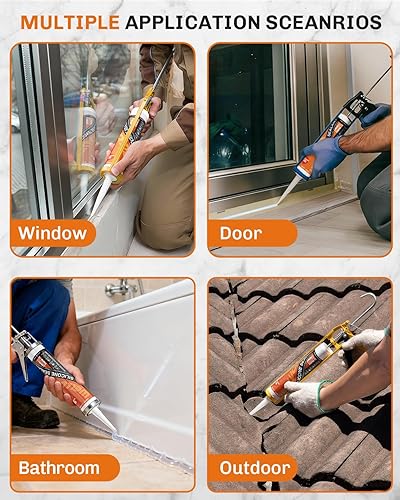 Miniatura 7 de WELLUCK Sellador de Silicona Transparente, 100% Adhesivo Sellador de Silicona Impermeable, para RV, Cocina, Baño, Ventana, Puerta, Vidrio, 10.2 FL.